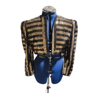 Sequin Striped Jacket - Black and Gold